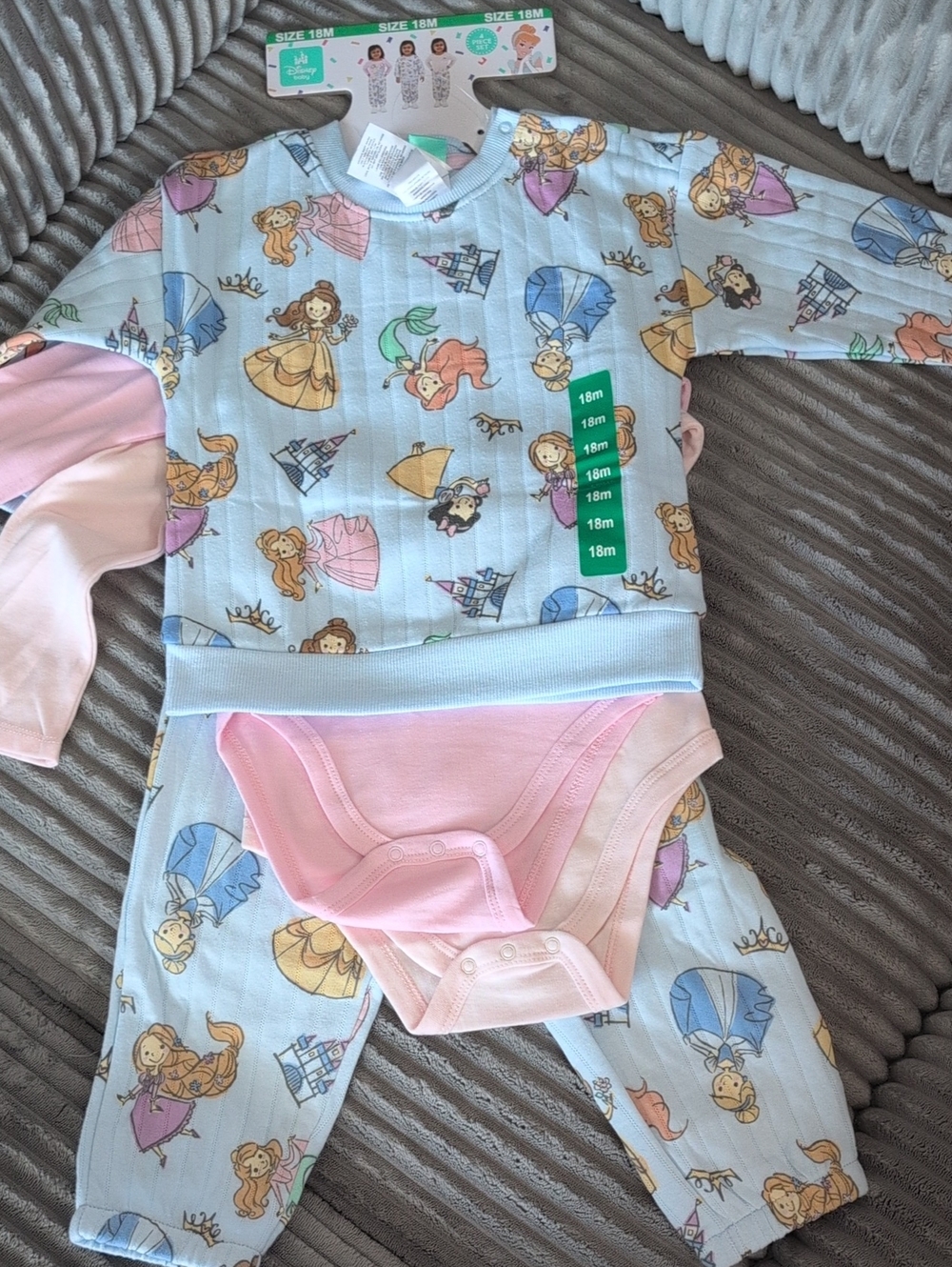 Disney Light Blue Princess Print Romper with Pink Bodysuits